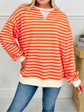 UEU Oversized Striped Crewneck Long Sleeve Color Block Pullover
Sweatshirt